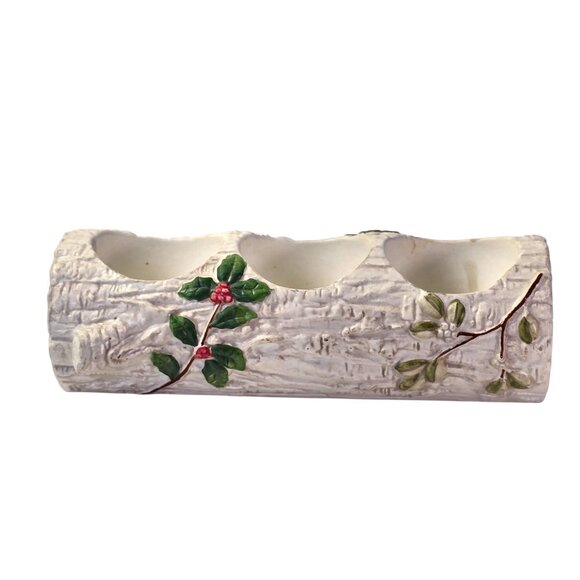 Yankee Candle Birch Log Tea Light Holder 3 Cup Holly Berry Winter Christmas Xmas - Picture 6 of 11